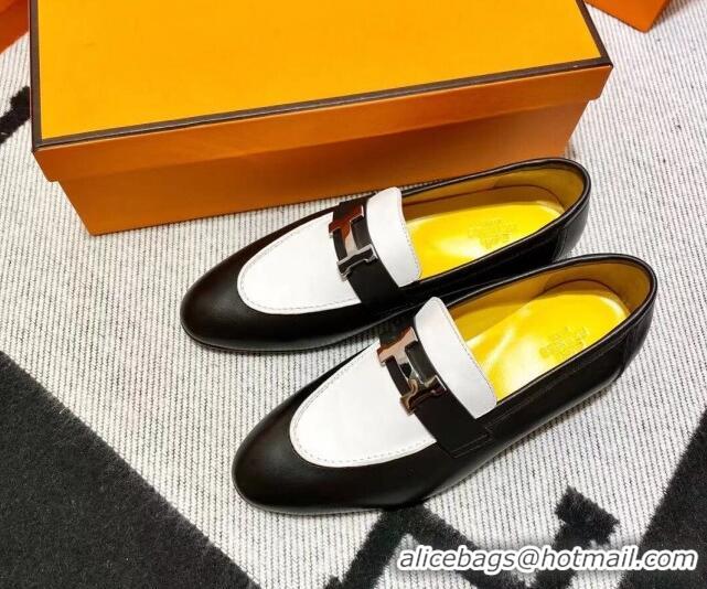 Stylish Hermes Pairs Loafer in Calfskin Black/White 0611061