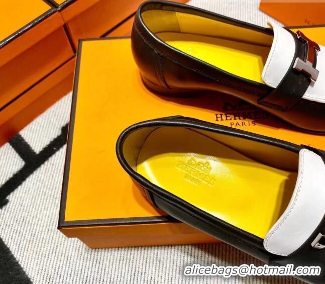 Stylish Hermes Pairs Loafer in Calfskin Black/White 0611061