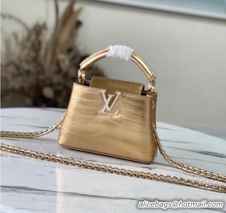 Popular Style Louis Vuitton crocodile skin CAPUCINES MINI M81190 gold