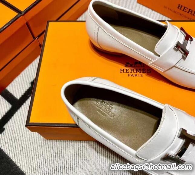 Sophisticated Hermes Pairs Loafer in Calfskin White 0611060