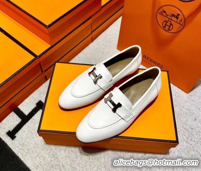 Sophisticated Hermes Pairs Loafer in Calfskin White 0611060