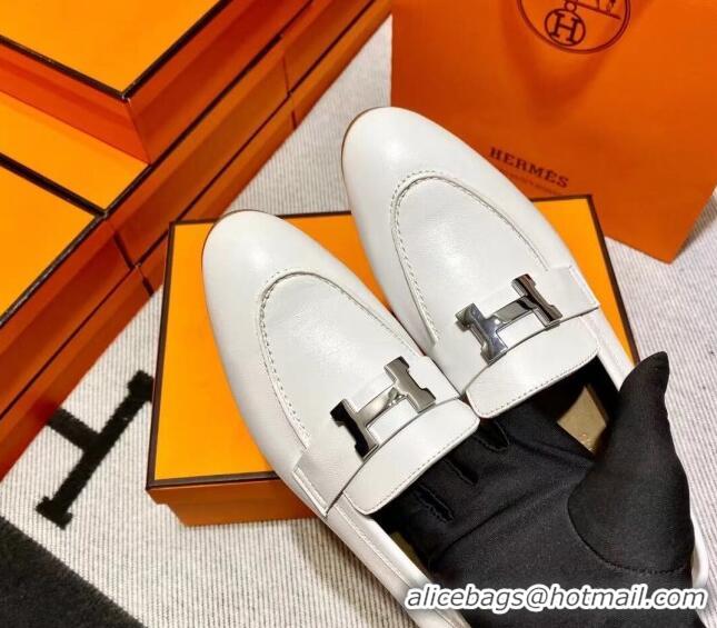 Sophisticated Hermes Pairs Loafer in Calfskin White 0611060