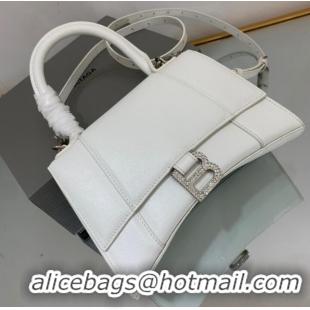 Buy Fashionable Balenciaga HOURGLASS SMALL TOP HANDLE BAG 592834 WHITE&Silver