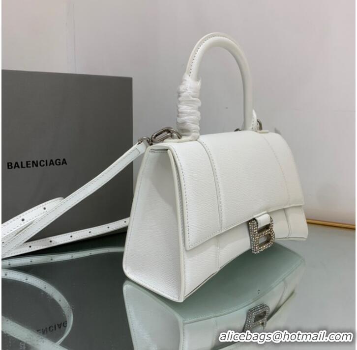 Buy Fashionable Balenciaga HOURGLASS SMALL TOP HANDLE BAG 592834 WHITE&Silver