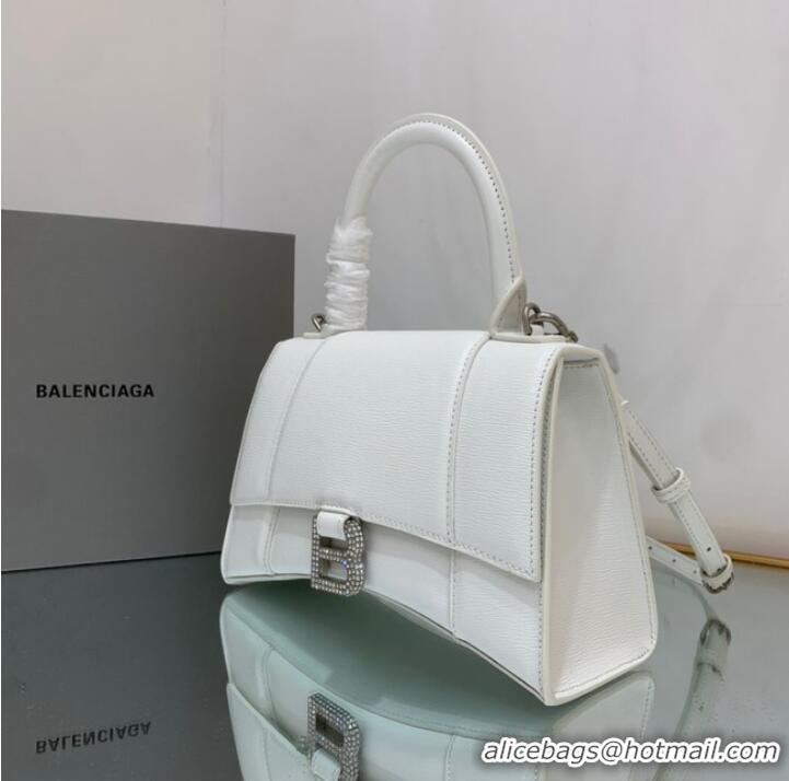 Buy Fashionable Balenciaga HOURGLASS SMALL TOP HANDLE BAG 592834 WHITE&Silver