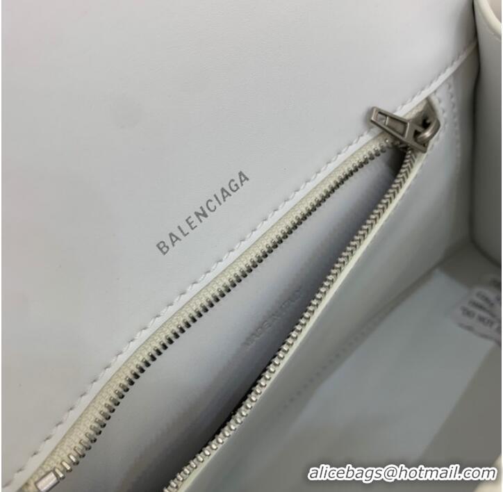 Buy Fashionable Balenciaga HOURGLASS SMALL TOP HANDLE BAG 592834 WHITE&Silver