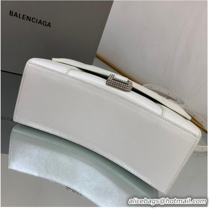 Buy Fashionable Balenciaga HOURGLASS SMALL TOP HANDLE BAG 592834 WHITE&Silver