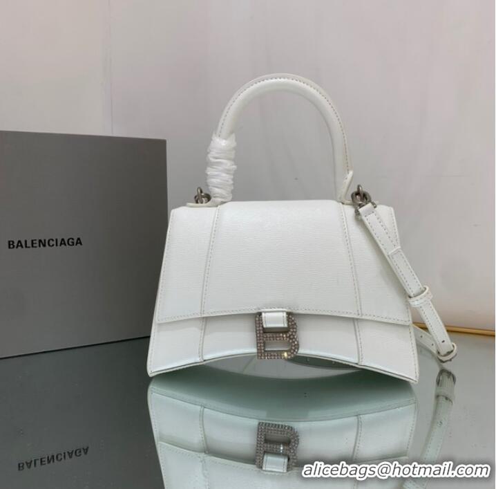 Buy Fashionable Balenciaga HOURGLASS SMALL TOP HANDLE BAG 592834 WHITE&Silver