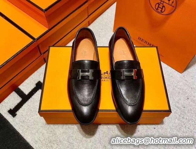 Duplicate Hermes Pairs Loafer in Calfskin Black 0611064