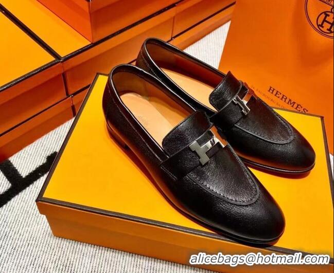 Duplicate Hermes Pairs Loafer in Calfskin Black 0611064