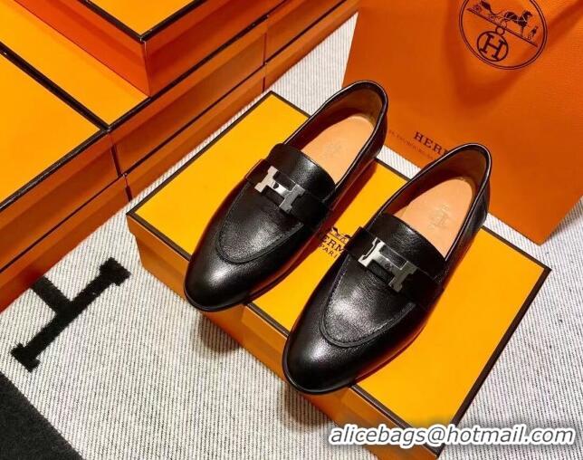 Duplicate Hermes Pairs Loafer in Calfskin Black 0611064