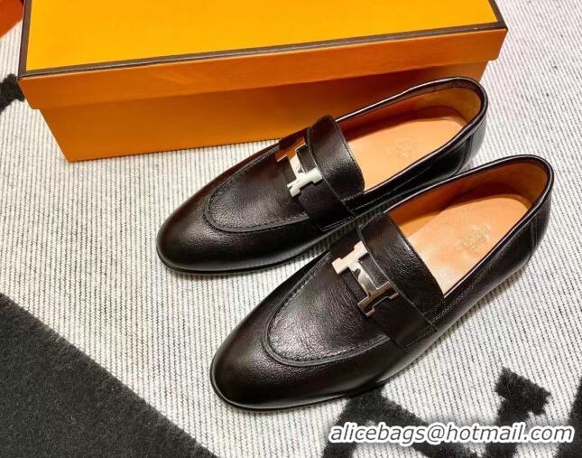 Duplicate Hermes Pairs Loafer in Calfskin Black 0611064