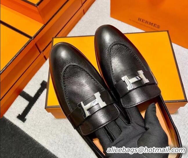 Duplicate Hermes Pairs Loafer in Calfskin Black 0611064