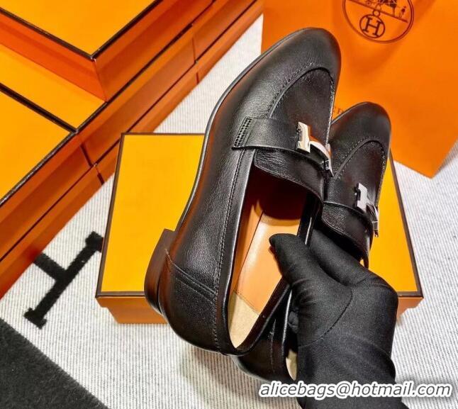 Duplicate Hermes Pairs Loafer in Calfskin Black 0611064