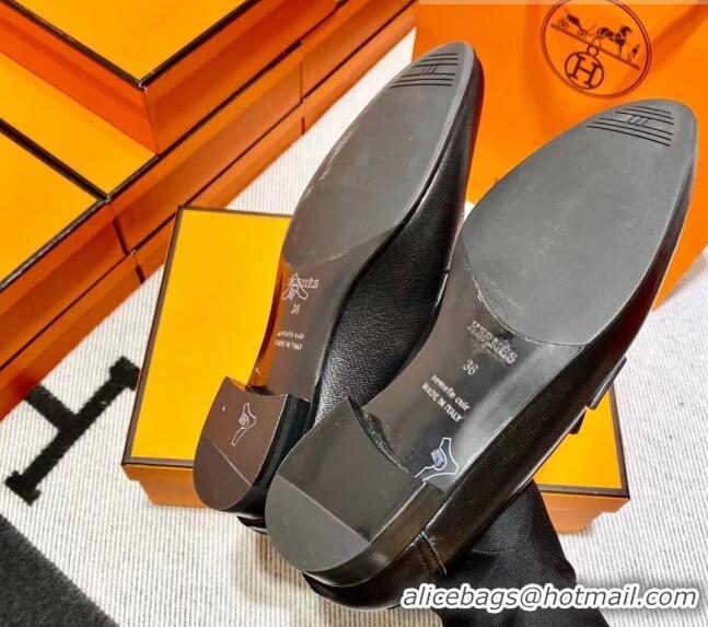 Duplicate Hermes Pairs Loafer in Calfskin Black 0611064