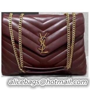 Promotional SAINT LAURENT Loulou Monogram medium quilted leather shoulder bag 74558 Wine Gold Hardware