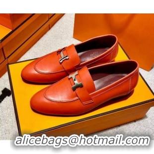 Good Quality Hermes Pairs Loafer in Calfskin Orange 0611067