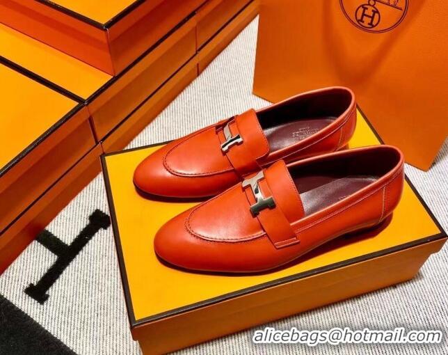 Good Quality Hermes Pairs Loafer in Calfskin Orange 0611067