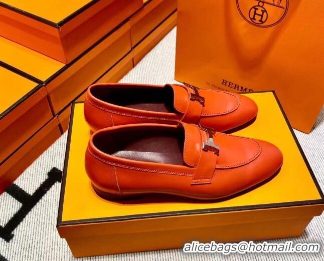 Good Quality Hermes Pairs Loafer in Calfskin Orange 0611067