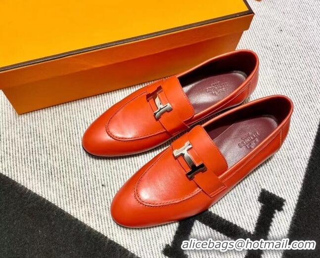 Good Quality Hermes Pairs Loafer in Calfskin Orange 0611067