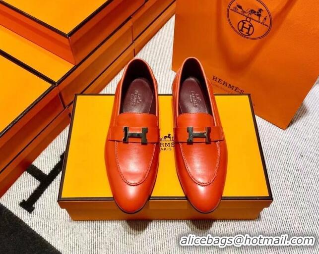 Good Quality Hermes Pairs Loafer in Calfskin Orange 0611067