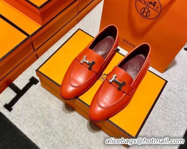 Good Quality Hermes Pairs Loafer in Calfskin Orange 0611067