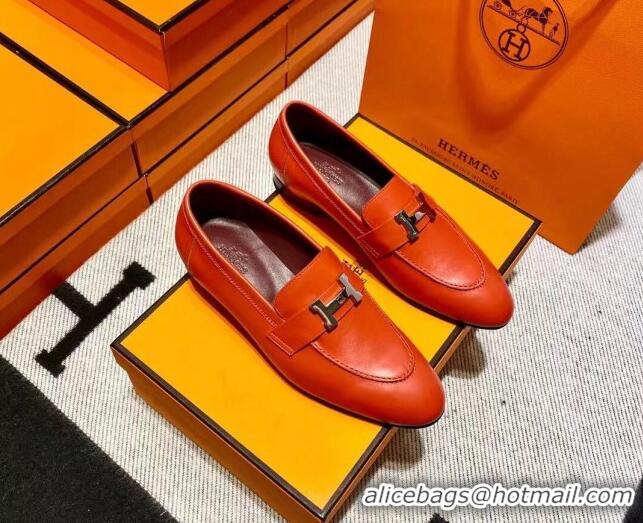 Good Quality Hermes Pairs Loafer in Calfskin Orange 0611067