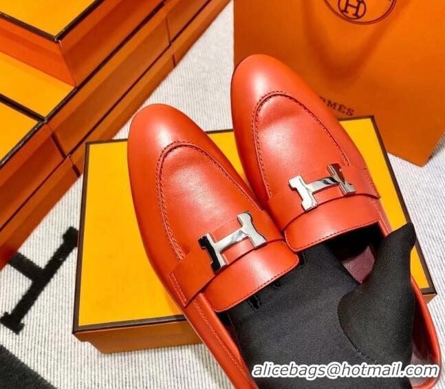 Good Quality Hermes Pairs Loafer in Calfskin Orange 0611067