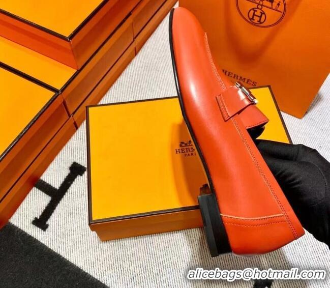 Good Quality Hermes Pairs Loafer in Calfskin Orange 0611067