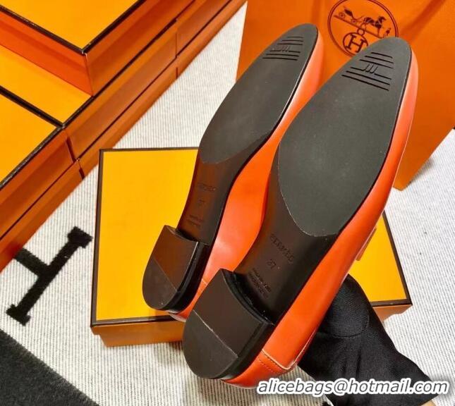 Good Quality Hermes Pairs Loafer in Calfskin Orange 0611067