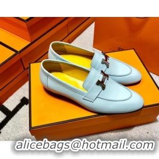 Top Design Hermes Pairs Loafer in Calfskin Light Blue/Yellow 0611066