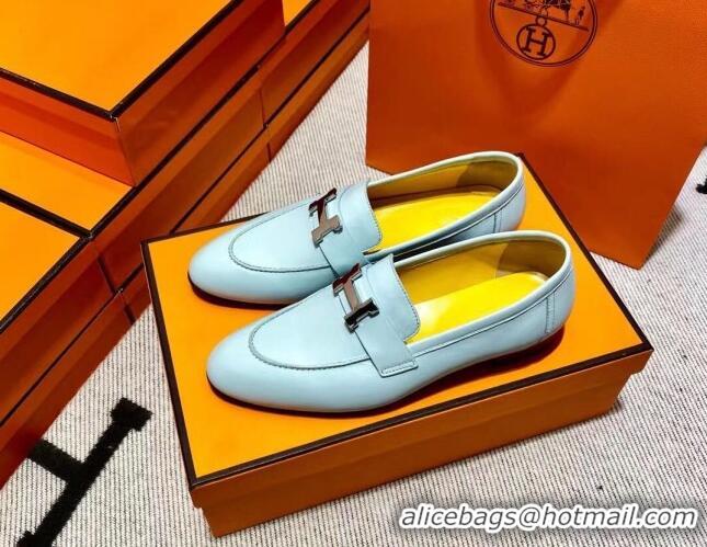 Top Design Hermes Pairs Loafer in Calfskin Light Blue/Yellow 0611066