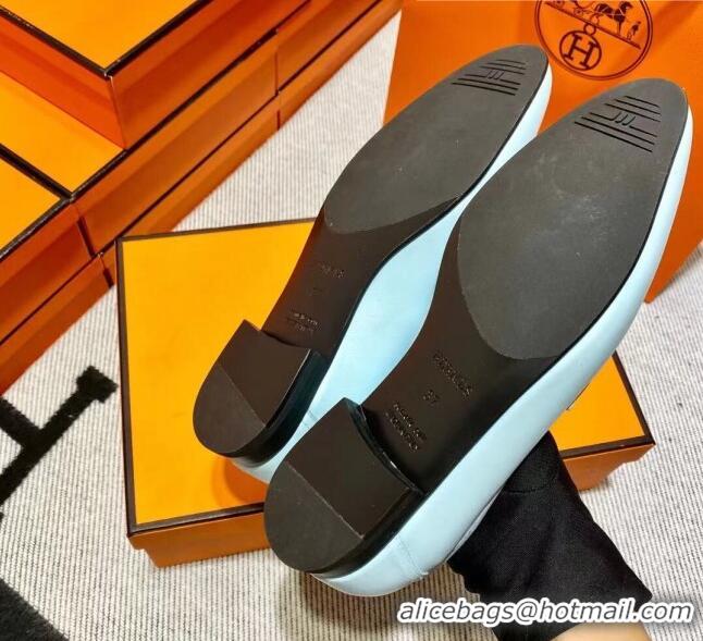 Top Design Hermes Pairs Loafer in Calfskin Light Blue/Yellow 0611066