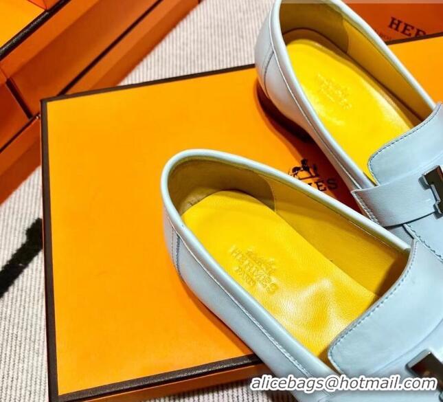 Top Design Hermes Pairs Loafer in Calfskin Light Blue/Yellow 0611066