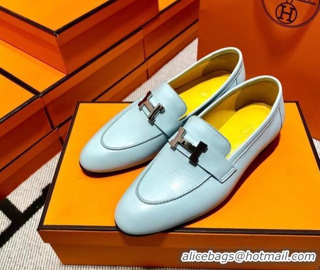 Top Design Hermes Pairs Loafer in Calfskin Light Blue/Yellow 0611066