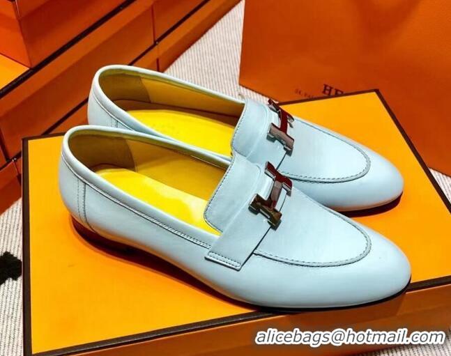 Top Design Hermes Pairs Loafer in Calfskin Light Blue/Yellow 0611066