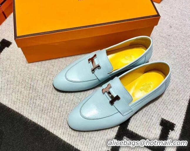 Top Design Hermes Pairs Loafer in Calfskin Light Blue/Yellow 0611066