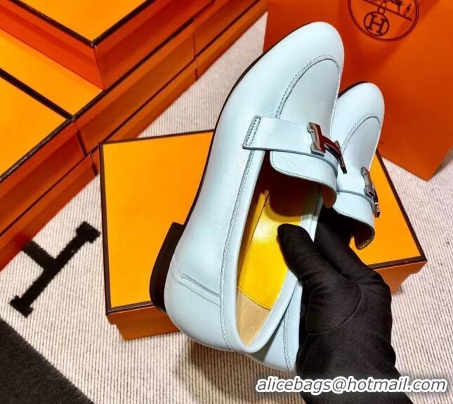 Top Design Hermes Pairs Loafer in Calfskin Light Blue/Yellow 0611066