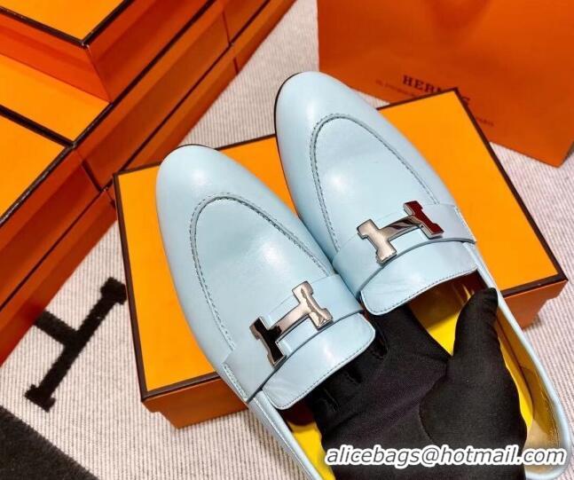 Top Design Hermes Pairs Loafer in Calfskin Light Blue/Yellow 0611066