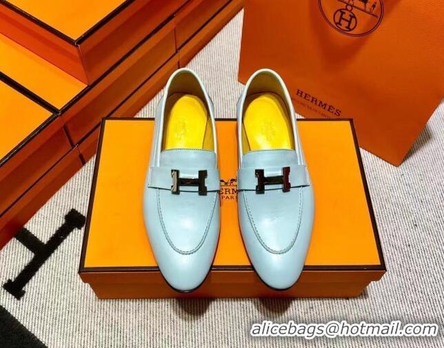 Top Design Hermes Pairs Loafer in Calfskin Light Blue/Yellow 0611066