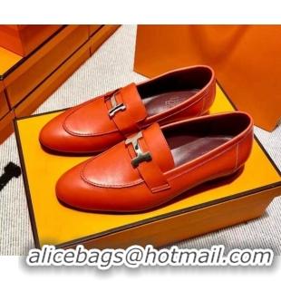 Good Looking Hermes Pairs Loafer in Calfskin Red 611069