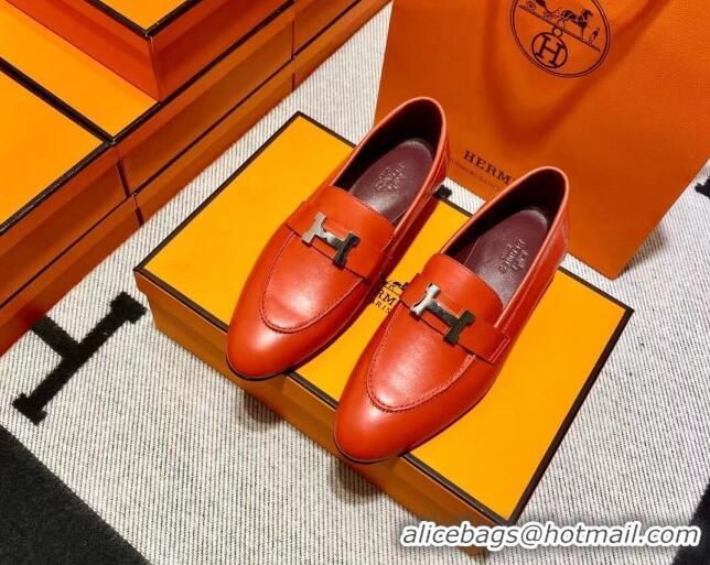 Good Looking Hermes Pairs Loafer in Calfskin Red 611069