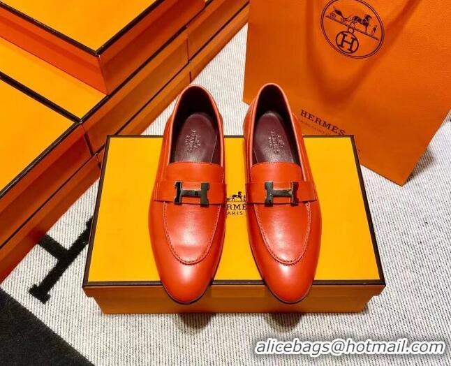 Good Looking Hermes Pairs Loafer in Calfskin Red 611069