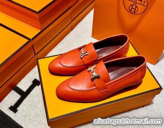 Good Looking Hermes Pairs Loafer in Calfskin Red 611069