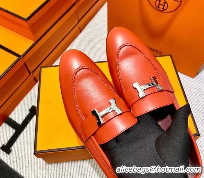 Good Looking Hermes Pairs Loafer in Calfskin Red 611069