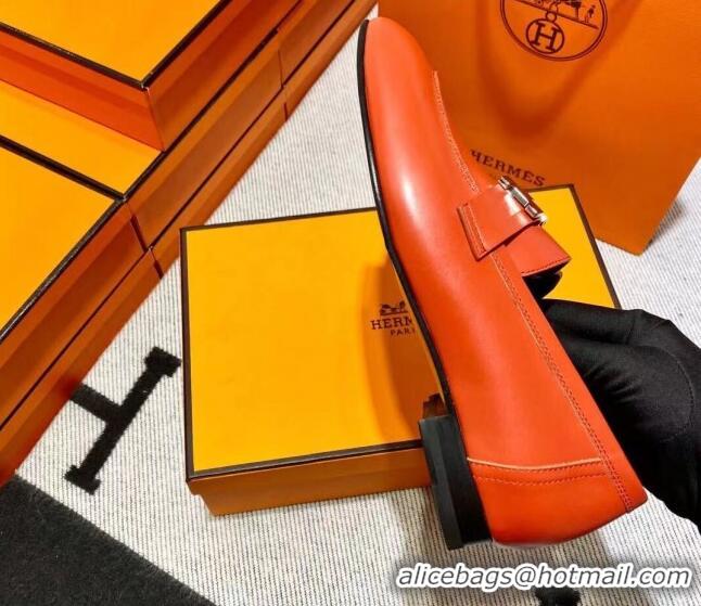 Good Looking Hermes Pairs Loafer in Calfskin Red 611069