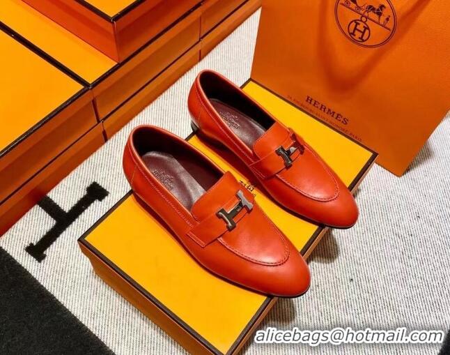 Good Looking Hermes Pairs Loafer in Calfskin Red 611069