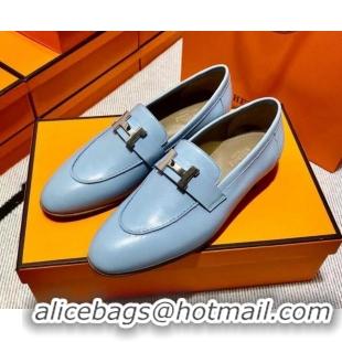 Sophisticated Hermes Pairs Loafer in Calfskin Baby Blue/Brown 0611070