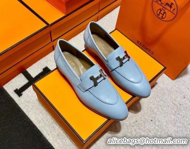 Sophisticated Hermes Pairs Loafer in Calfskin Baby Blue/Brown 0611070