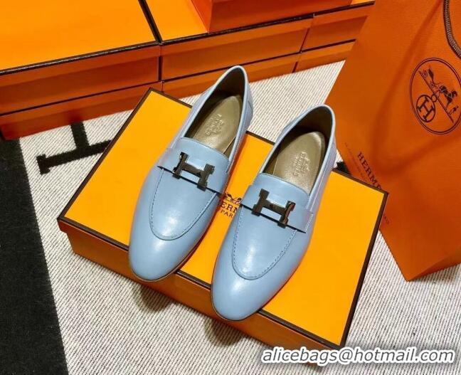 Sophisticated Hermes Pairs Loafer in Calfskin Baby Blue/Brown 0611070